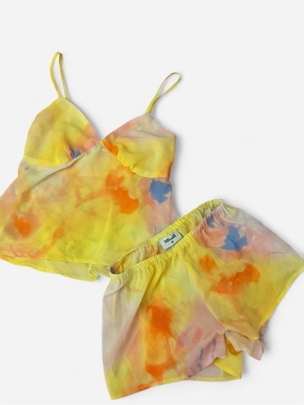 Diane Von Furstenberg Yellow Tie-Dye Camisole and Shorts Set